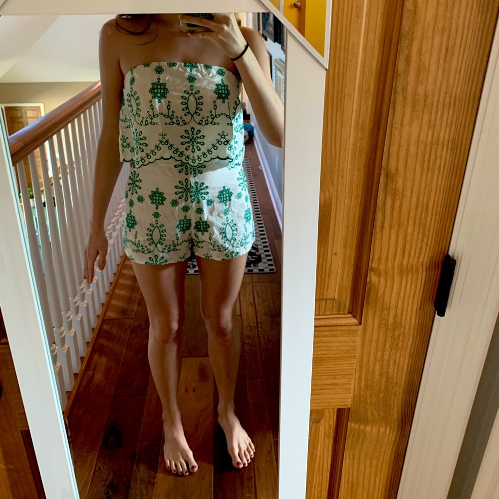 White and Green Romper (strapless)